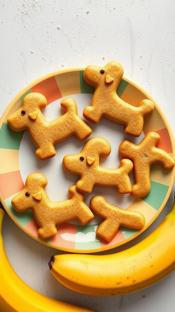 peanut butter banana biscuits with two bananas on the side