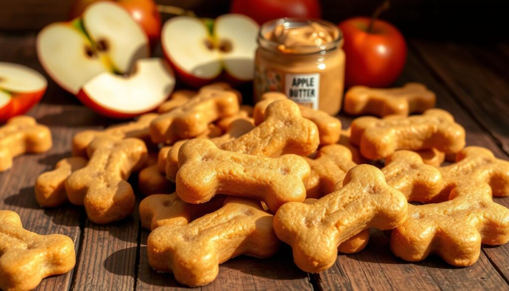 3 ingredient dog treats with apple and peanut butter