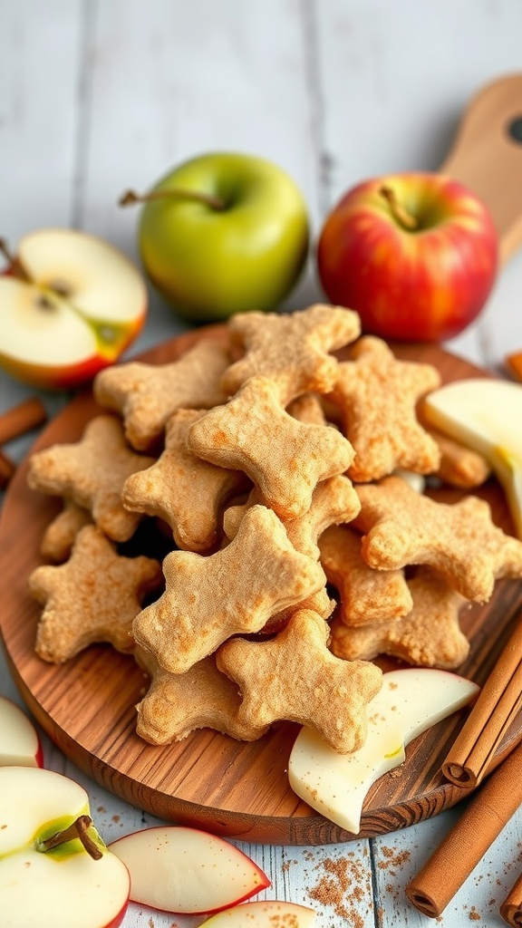 Homemade cinnamon apple dog treats shaped like bones.