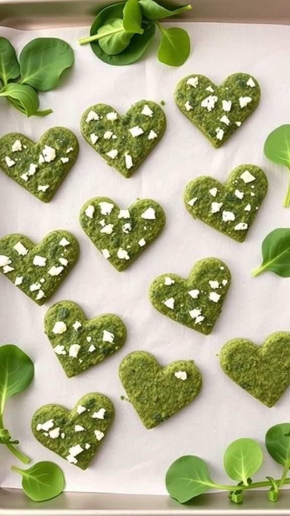 Homemade spinach and feta dog treats shaped like hearts