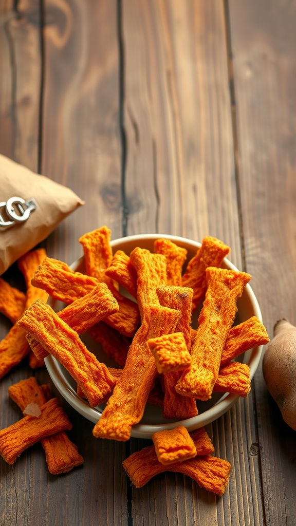 Bowl of orange sweet potato chews for dogs