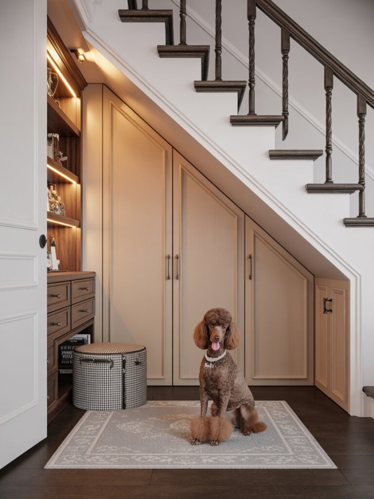 indoor dog house under stairs