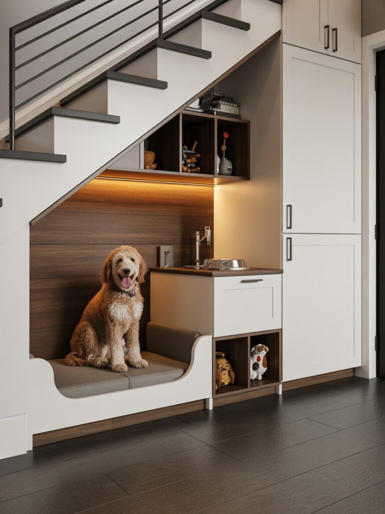 under stairs dog area