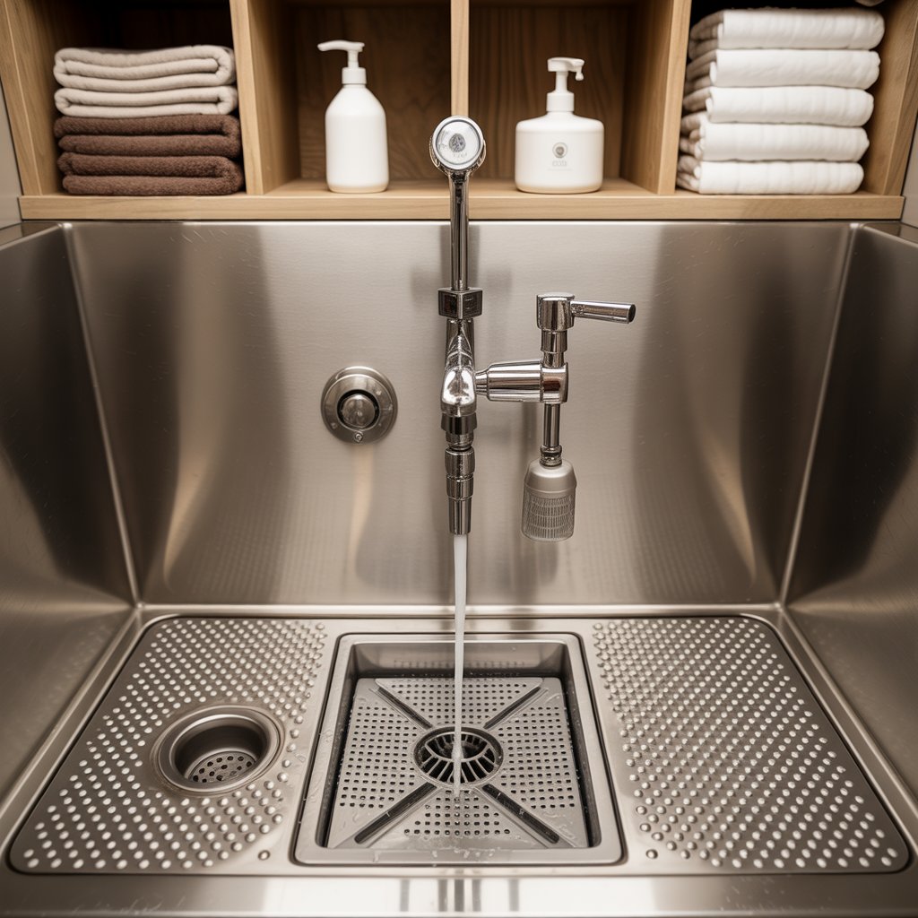 laundry room with dog washing station