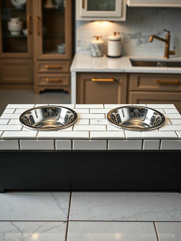 kitchen island with dog feeding station